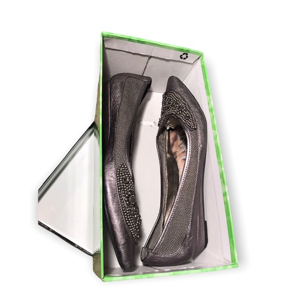 SAM EDELMAN ILLINOIS GUNMETAL BEADED Toe RHINESTONE GREY Metallic LEATHER FLATS! - Picture 5 of 7